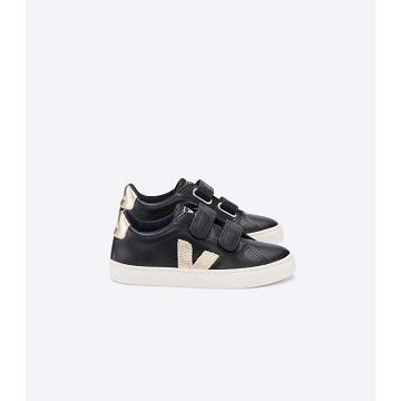 Kids' Veja ESPLAR LEATHER Sneakers Black/Gold | SG 812UZG